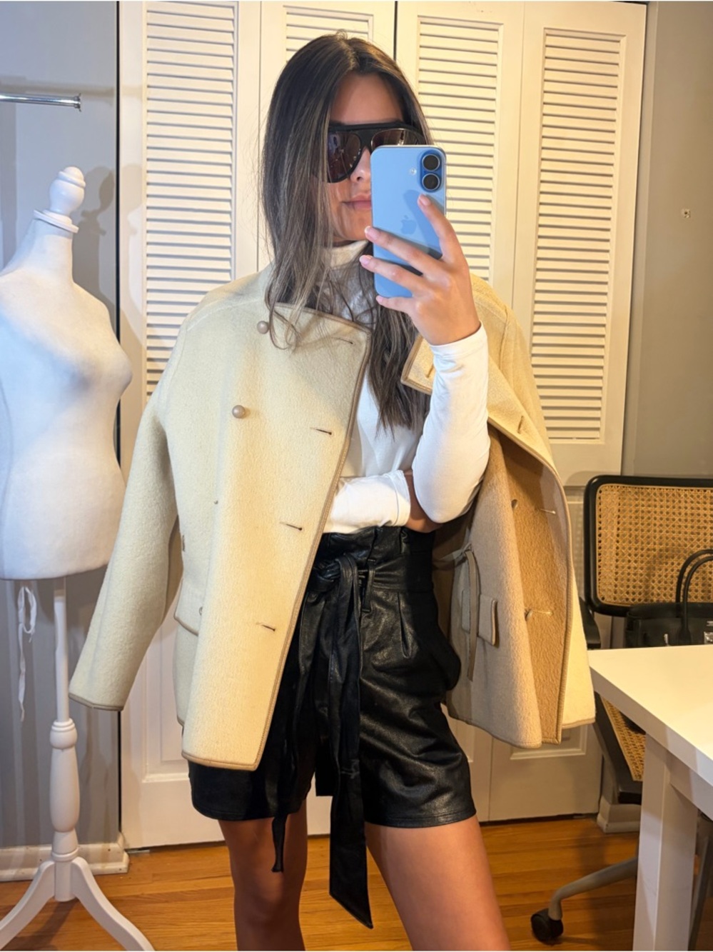 Vintage boiled wool reversible Women's Tan Belted Jacket
